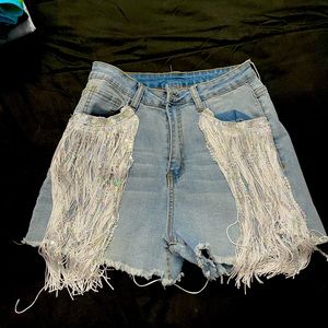 High Rise Fringe Shorts